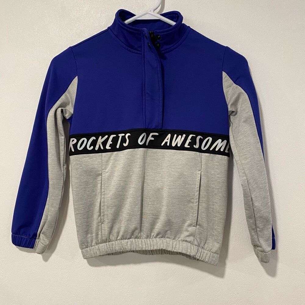 Rockets of Awesome Girls Size 7 Blue & Gray Quarter-Zip Pullover Sweatshirt
